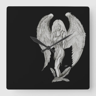 Horloge Carrée Design noir et blanc Angel