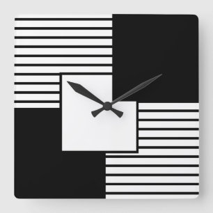 Horloge Carrée Design Rétro Noir Et Noir Et Blanc