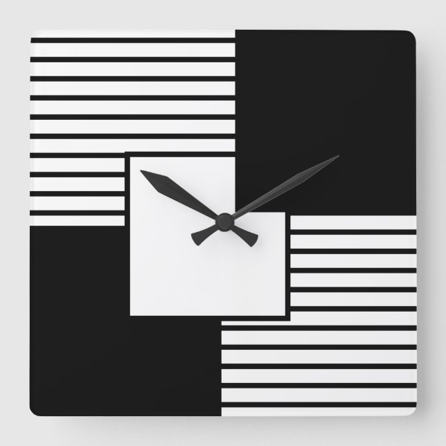 Horloge Carrée Design Rétro Noir Et Noir Et Blanc (Recto)