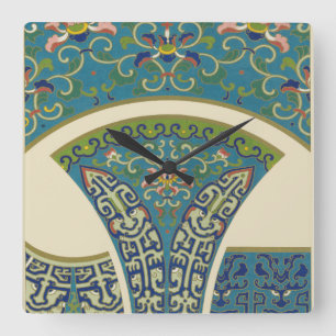Horloge Carrée Designs orientaux bleus avec facettes souriantes