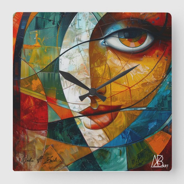Horloge Carrée Dessin Abstrait des yeux de la fille (Recto)