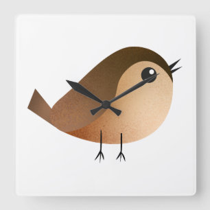 Horloge Carrée Dessin animé d'oiseau moineau  