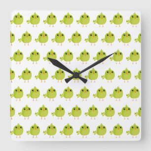 Horloge Carrée Dessin animé d'oiseau vert