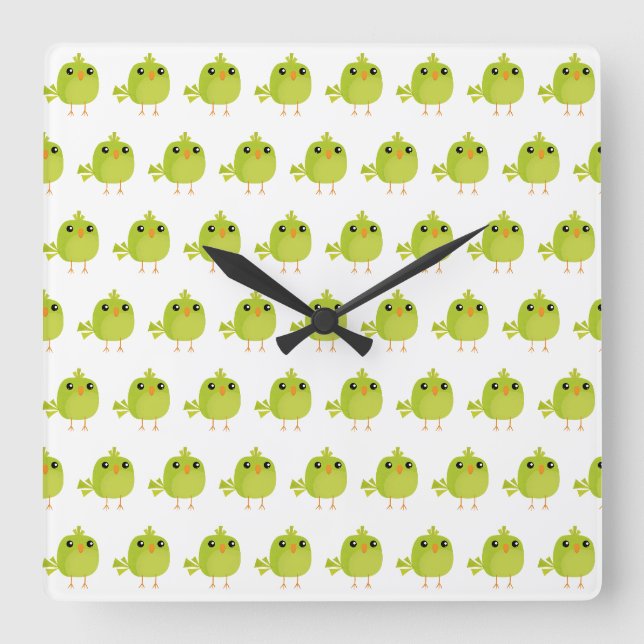 Horloge Carrée Dessin animé d'oiseau vert   (Recto)