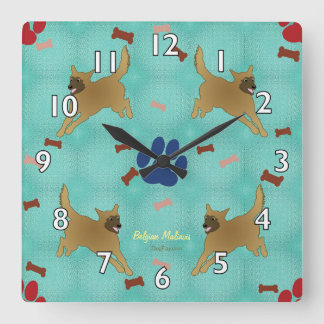 Horloge Carrée Dessin animé Malinois