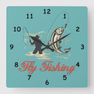 Horloge Carrée Dessin coloré attraper un poisson, pêche à la mouc