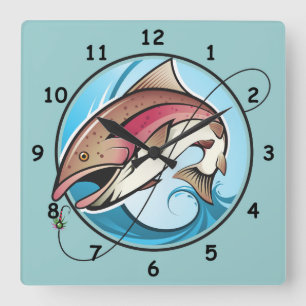 Horloge Carrée Dessin coloré Capture d'un poisson