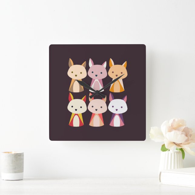 Horloge Carrée Dessin coloré Fox (Maison)