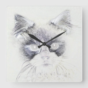 Horloge Carrée Dessin crayon de chat
