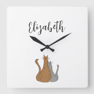 Horloge Carrée Dessin de chat Dessin Tabby Kitties Enfants