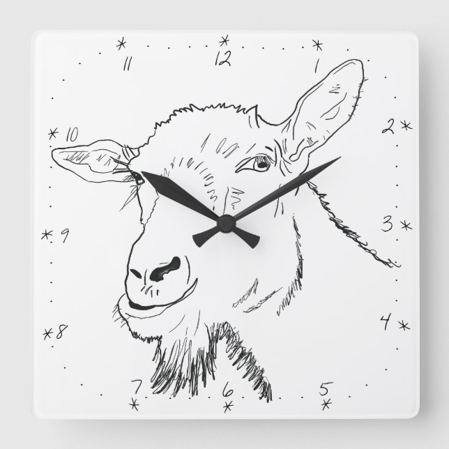 Horloge Carrée Dessin de chèvre qui hurle drôle Création d'animal (Recto)