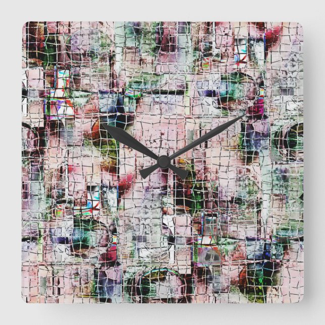 Horloge Carrée Dessin de couleur étrange sous jute rustique (Recto)