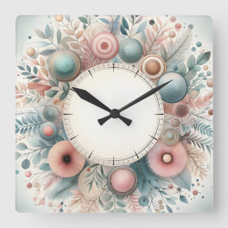 Horloge Carrée dessin de fleurs