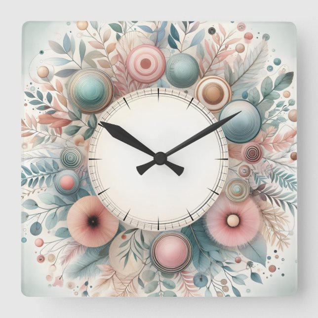 Horloge Carrée dessin de fleurs (Recto)