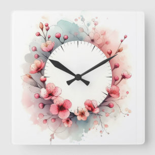 Horloge Carrée dessin de fleurs