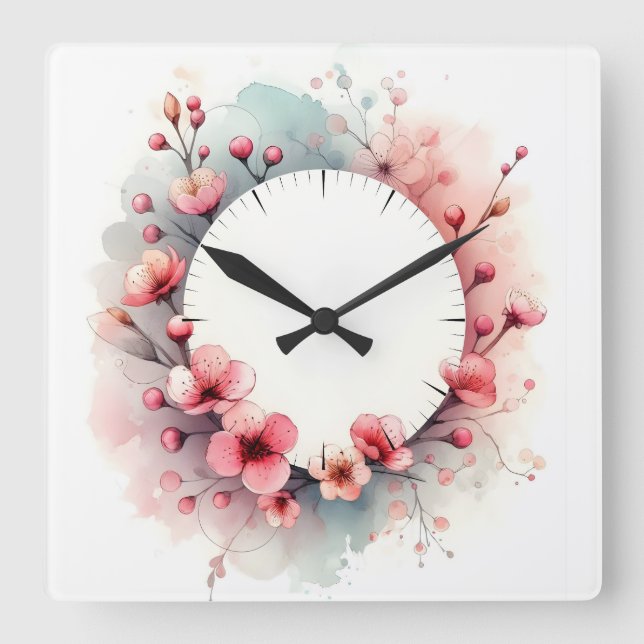Horloge Carrée dessin de fleurs (Recto)