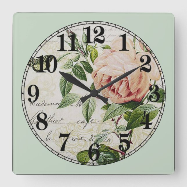 Horloge Carrée Dessin de fleurs Vintage (Recto)