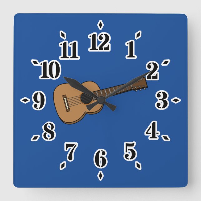 Horloge Carrée Dessin de guitare (Recto)