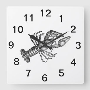 Horloge Carrée Dessin de homard vintage no 1