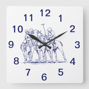 Horloge Carrée Dessin de match de polo stylisé vintage #1 Bleu