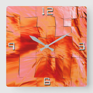 Horloge Carrée Dessin de mosaïque en saumon légèrement sculpté et