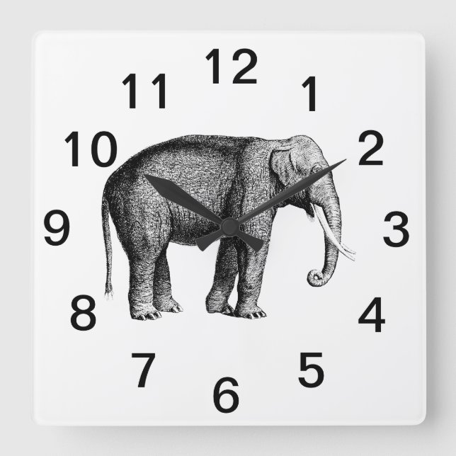 Horloge Carrée Dessin d'éléphant vintage (Recto)