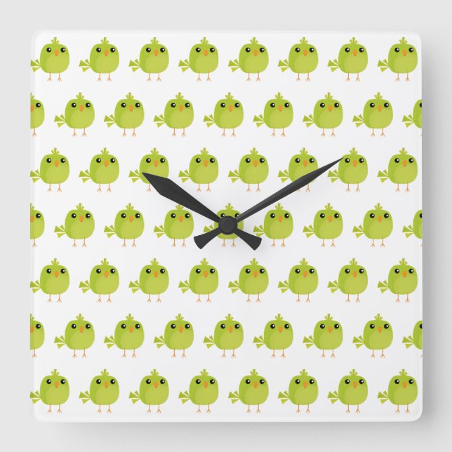 Horloge Carrée Dessin d'oiseau vert (Recto)