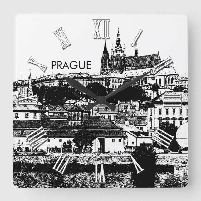 Horloge Carrée Dessin du Château de Prague, Cathédrale Saint-Vitu (Recto)