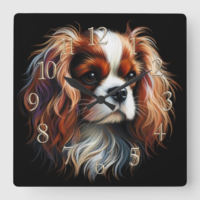 Horloge Carrée Dessin dur Pastel King Charles Cavalier Spaniel (Recto)