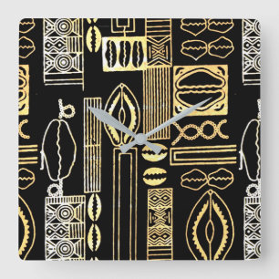 Horloge Carrée Dessin Mud Cloth