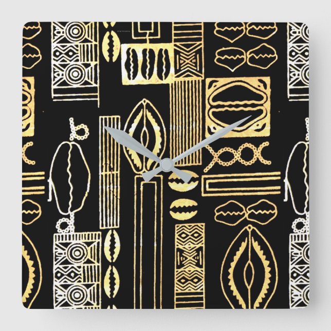 Horloge Carrée Dessin Mud Cloth (Recto)