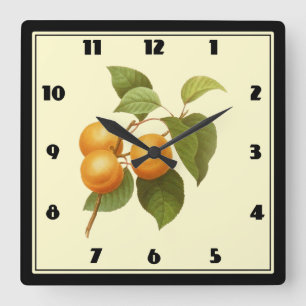 Horloge Carrée Dessin orange vintage d'aquarelle d'abricots