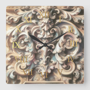 Horloge Carrée Dessin pastel d'architecture Pierre ornée sculptée
