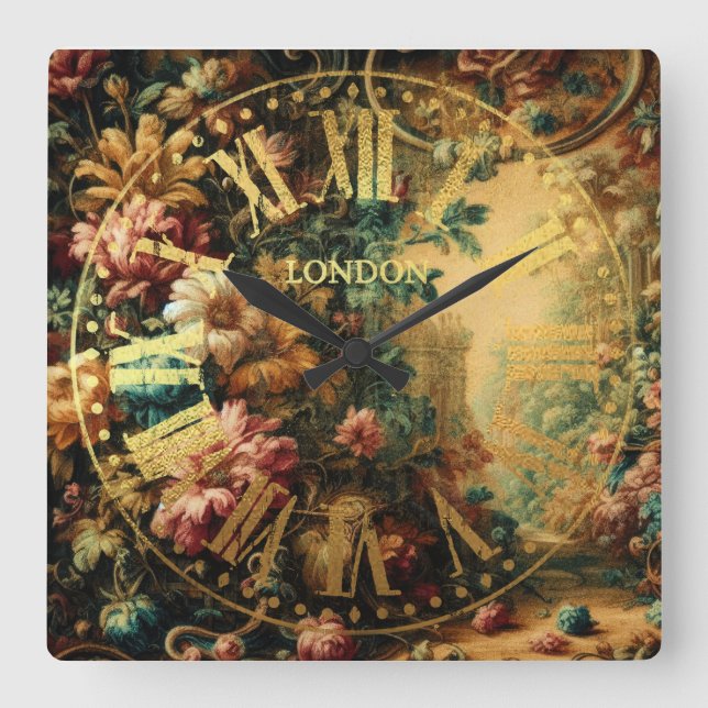 Horloge Carrée Dessin pastel d'une tapisserie ancienne (Recto)