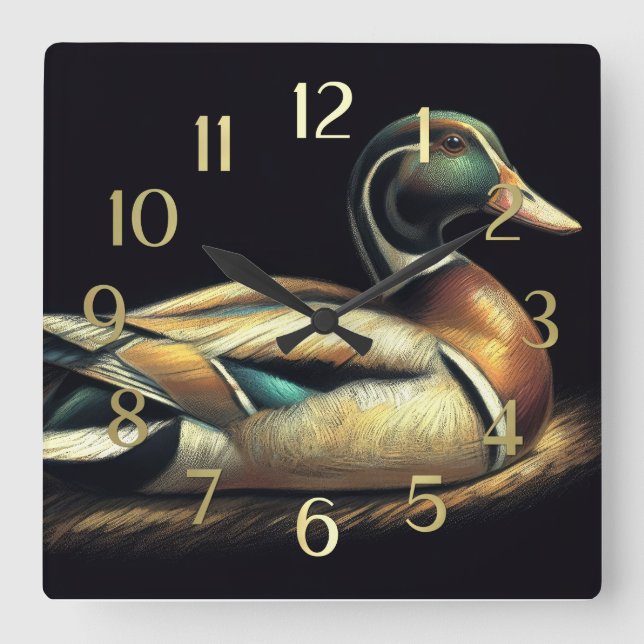 Horloge Carrée Dessin Pastel Mallard Duck Decoy (Recto)