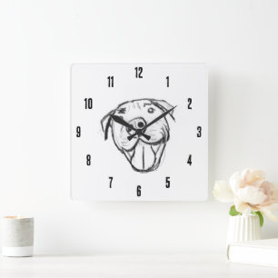 Horloge Carrée dessin pitbull simple amoureux des chiens noir bla