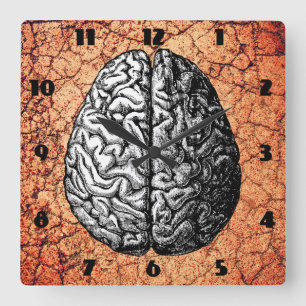 HORLOGE CARRÉE DESSIN VINTAGE DE CERVEAU