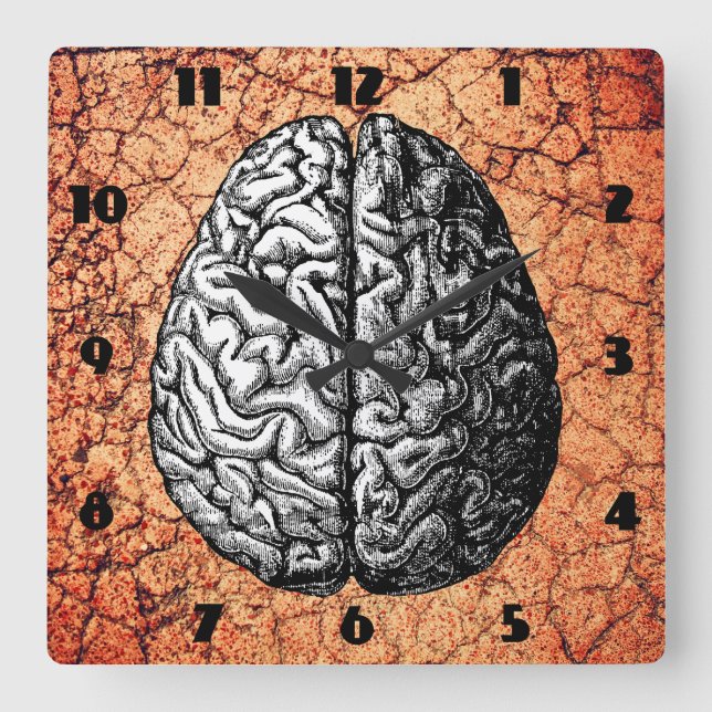 HORLOGE CARRÉE DESSIN VINTAGE DE CERVEAU (Recto)