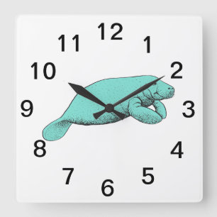 Horloge Carrée Dessin Vintage de Lamantin Aqua