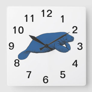 Horloge Carrée Dessin Vintage de Lamantin Bleu