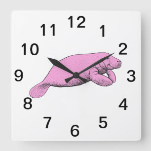 Horloge Carrée Dessin Vintage de Lamantin Rose
