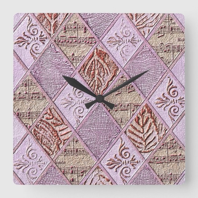 Horloge Carrée Dessins De Diamant En Rose (Recto)