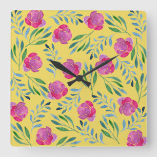 Horloge Carrée Dessins de fleurs faciles