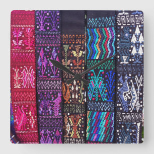 Horloge Carrée Dessins textiles guatémaltèques