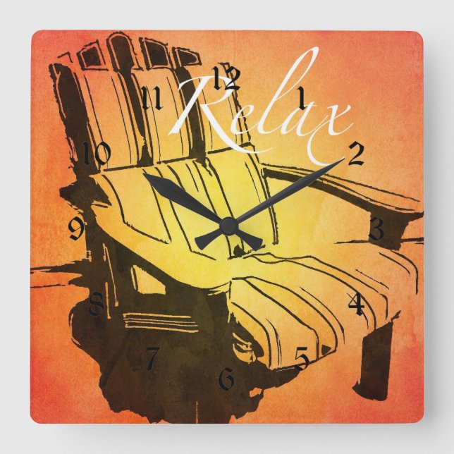 Horloge Carrée Détendez-vous Red Orange Adirondché Chaise Summer  (Recto)
