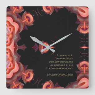 Horloge Carrée "Deux cœurs orange en noir sur la terre"& Silence