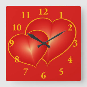 Horloge Carrée Deux Coeurs Rouges, Graphique Art numérique Modern