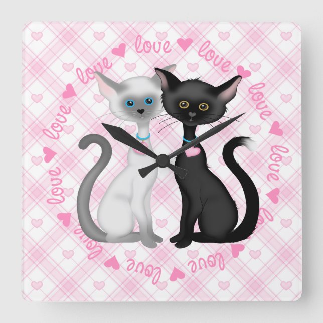 Horloge Carrée Deux Cute Siamese (Recto)
