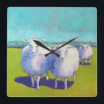 Horloge Carrée Deux Moutons En Champ<br><div class="desc">Deux Moutons Dans L'Artiste De Terrain : Carol Young</div>