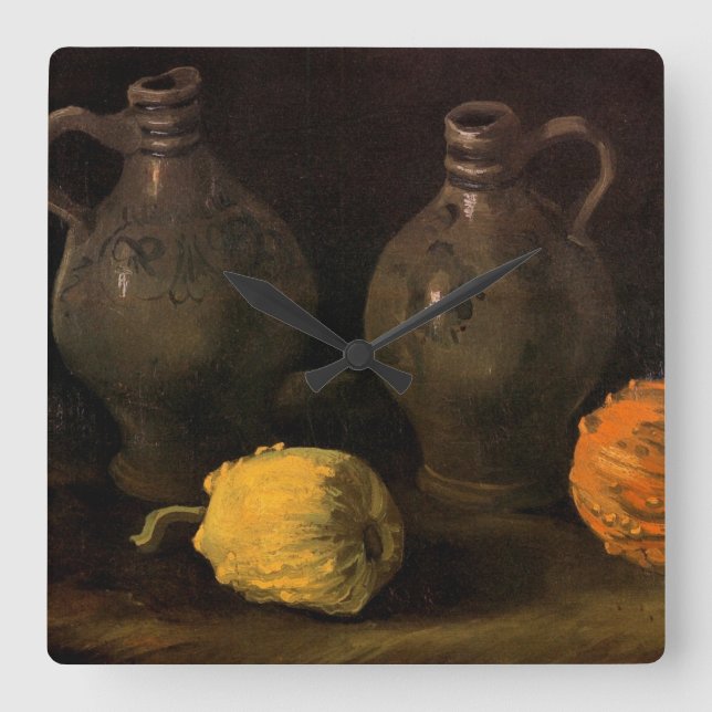 Horloge Carrée Deux pots et deux citrouilles par Vincent van Gogh (Recto)